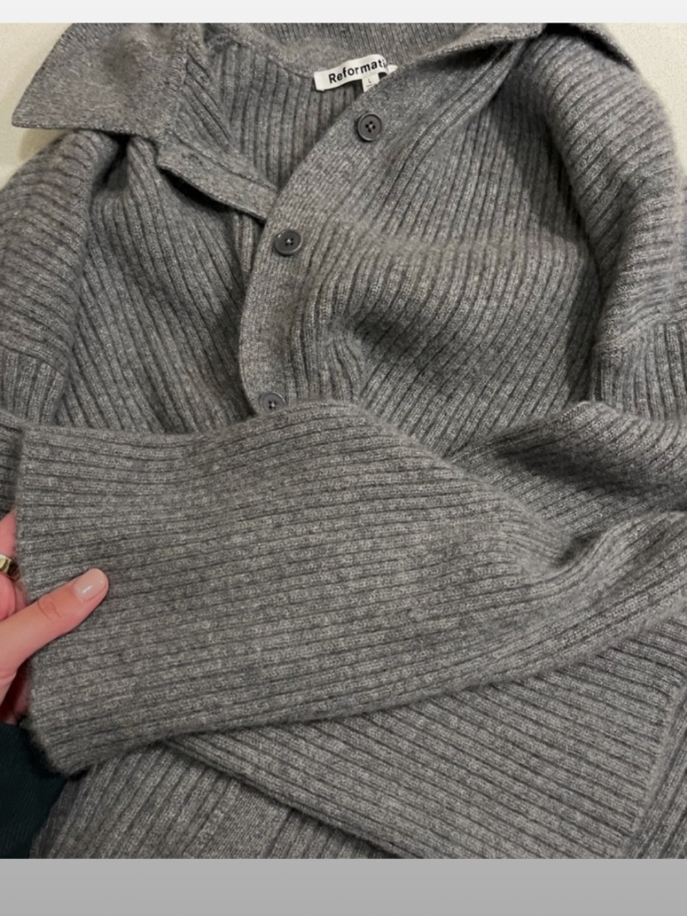 Reformation Fantino Cashmere Collared Cardigan Sweater Gray Size Small - Picture 6 of 10